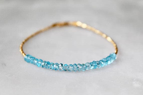 Thin Aquamarine Bracelet | Aquamarine Jewelry | Dainty Aquamarine Bracelet With Thin Gold or Silver Band | Handmade Aquamarine Jewelry 3mm  Code- WAR6056
