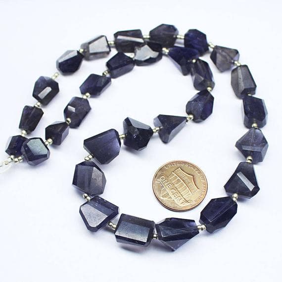 1 strand iolite blue sapphire tumbled, freeform faceted 15'' long strand gemstone beads, jewelry supplies for jewelry making,  for meditation jewellery for Reiki Healing  gemstone 9mm to 13mm