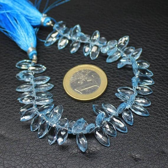 1 strand natural blue topaz puff marquisefaceted 5 pieces strand gemstone beads, jewelry supplies for jewelry making,  for meditation jewellery for Reiki Healing  gemstone 10mm to 14mm