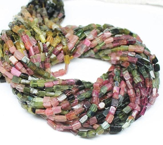 1 strand multi tourmaline rectangle chicletsmooth 14'' long strand gemstone beads, jewelry supplies for jewelry making,  for meditation jewellery for Reiki Healing  gemstone 5mm to 6mm