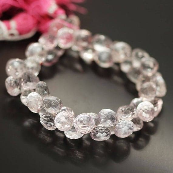 1 strand pink quartz onion drop faceted 7'' long strand gemstone beads, jewelry supplies for jewelry making, bulk beads, for meditation jewellery for Reiki Healing  gemstone 8mm