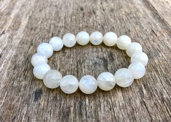 top quality 12mm Stretchable White Moonstone Bracelet Round, Smooth 7.5" for mens, womens, gf, bf & Adult.