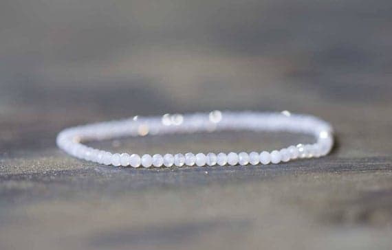 Rose Gold Bridesmaid Jewelry 2.5mm Blue Blue Chalcedony & Blue Lace Agate Stretchable Bracelet Round, Faceted 18cm for mens, womens, gf, bf and adults.