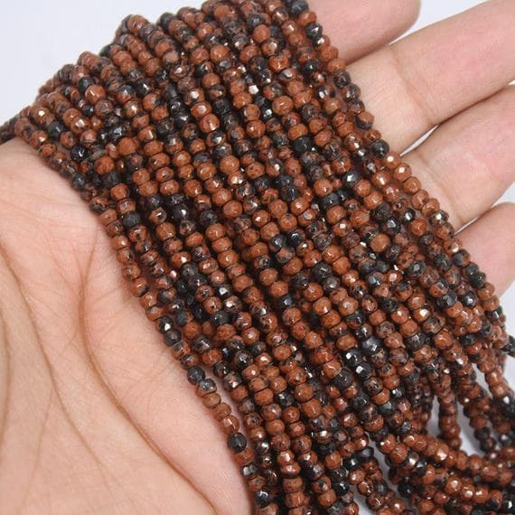 1 strand red mahogany obsidian rondelle faceted 13'' long strand gemstone beads, jewelry supplies for jewelry making, bulk beads, for meditation jewellery for Reiki Healing  gemstone 3.5mm