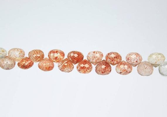 1 strand sunstone onion drop faceted 4'' long strand gemstone beads, jewelry supplies for jewelry making, bulk beads, for meditation jewellery for Reiki Healing  gemstone 5mm to 6mm