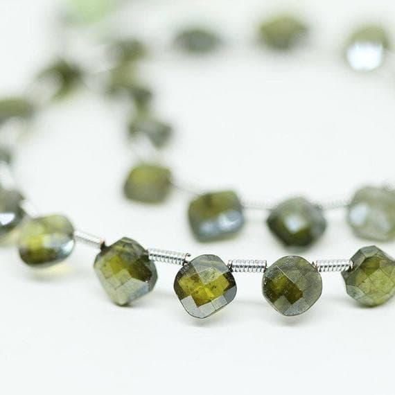 1 strand  green garnet square cushion faceted 4'' long strand gemstone beads, jewelry supplies for jewelry making,  for meditation jewellery for Reiki Healing  gemstone 6mm to 8mm