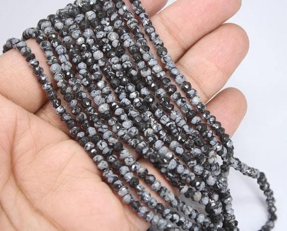 1 strand snowflake obsidian rondelle faceted 13'' long strand gemstone beads, jewelry supplies for jewelry making, bulk beads, for meditation jewellery for Reiki Healing  gemstone 4mm