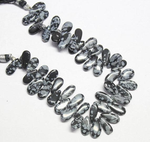 1 strand snowflake obsidian pear drop smooth 8'' long strand gemstone beads, jewelry supplies for jewelry making, bulk beads, for meditation jewellery for Reiki Healing  gemstone 12mm to 15mm