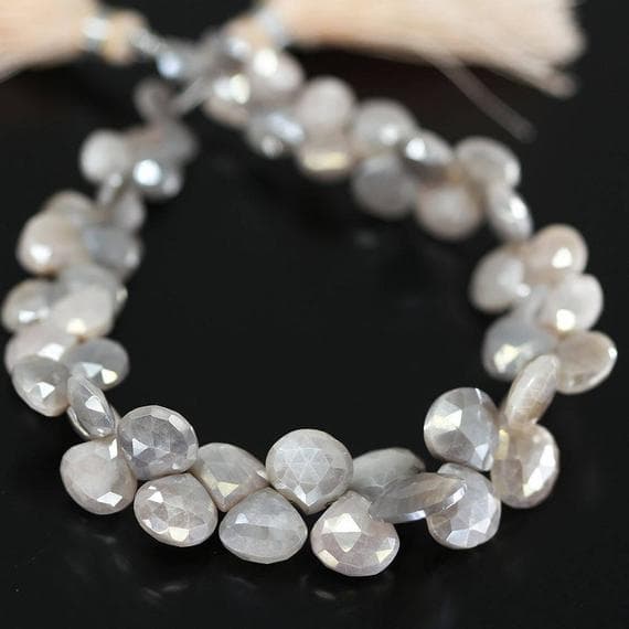 1 strand grey moonstone heart drop faceted 4'' long strand gemstone beads, jewelry supplies for jewelry making, bulk beads, for meditation jewellery for Reiki Healing  gemstone 5mm to 11mm