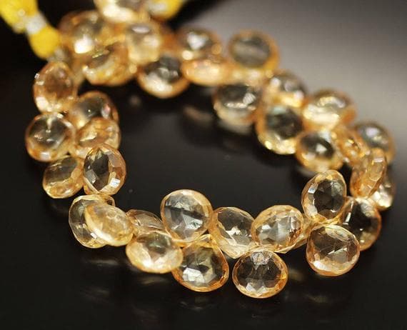 1 strand champagne  quartz heart drop faceted 8'' long strand gemstone beads, jewelry supplies for jewelry making, bulk beads, for meditation jewellery for Reiki Healing  gemstone 10mm