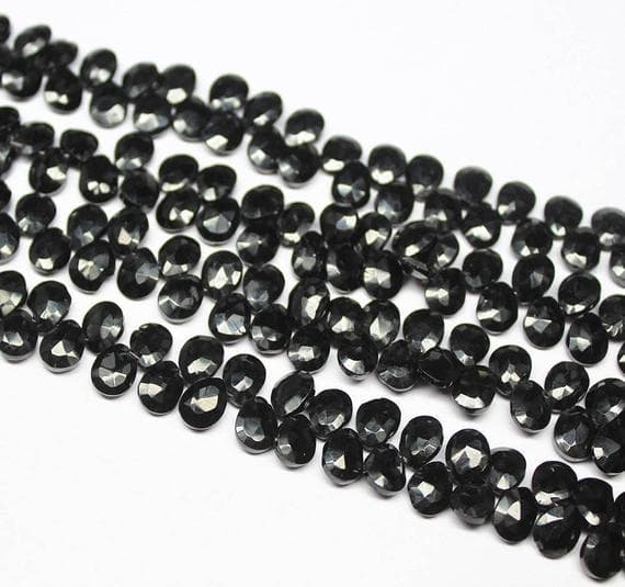 1 strand black spinel pear drop faceted 9.5'' long strand gemstone beads, jewelry supplies for jewelry making, bulk beads, for meditation jewellery for Reiki Healing  gemstone 6mm to 8mm