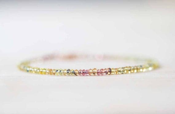 925 sterling silver Anxiety Relief Calming 2-3mm Multi Colour Sapphire stacking Bracelet Rondelle, Smooth 18cm for mens, womens, gf, bf and adults.