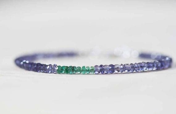 925 sterling silver chakras simple 3.5-4mm Multi Colour Iolite & Emerald stacking Bracelet Rondelle, Faceted 18cm for mens, womens, gf, bf and adults.