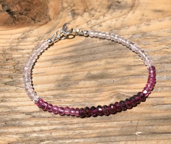 Garnet, Pink Quartz and Rose Quartz Bracelet- Rose Quartz Briolette- Sterling Silver- Energy Healing Jewelry- Boho- Stacking- 3-4 mm Code- WAR6791