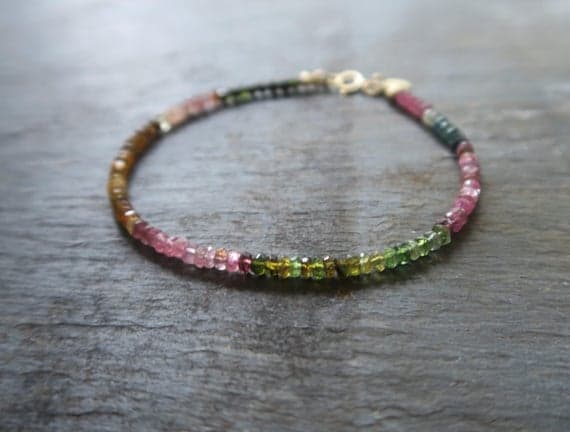 24k gold Plated Super sale 3mm stacking Multi Watermelon tourmaline Bracelet Rondelle, Faceted 7" for mens, womens.