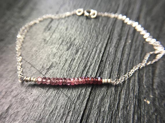 925 sterling Silver Unique Wedding Gift 2.5-3mm stacking Pink Ombre Spinel  Bracelet Rondelle, Faceted 7" for mens, womens, gf, bf & Adult.