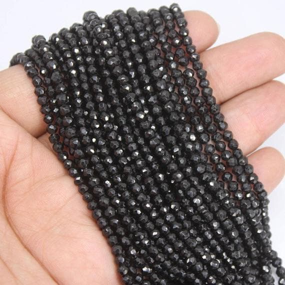 1 strand black spinel round ball faceted 13'' long strand gemstone beads, jewelry supplies for jewelry making, bulk beads, for meditation jewellery for Reiki Healing  gemstone 3.5mm