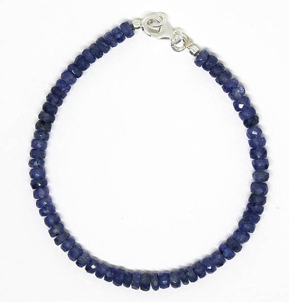 925 steling silver Jewelry Energy 4-5 mm Stracking blue Blue Sapphire Bracelet Rondelle, Faceted 7" for mens, womens, GF, BF, Adults.