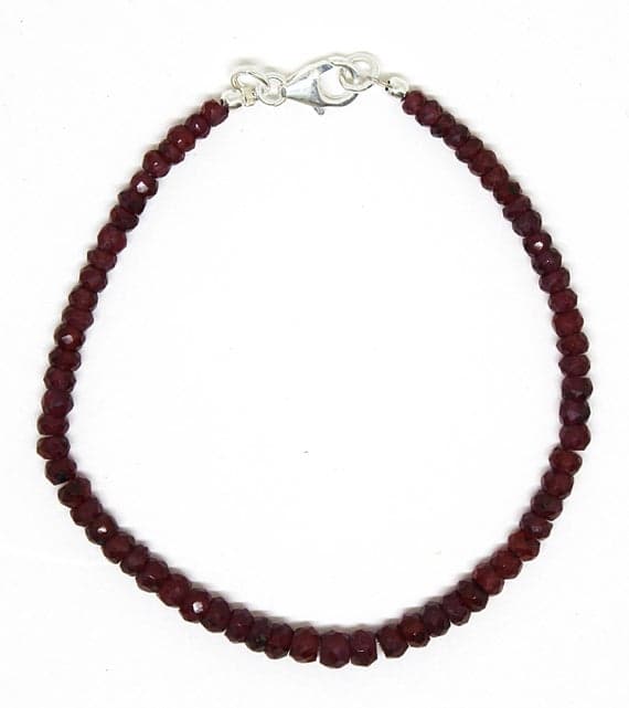 925 steling silver Positive Energy 3-4.5 mm Stracking red Ruby Bracelet Rondelle, Faceted 7" for mens, womens, GF, BF, Adults.
