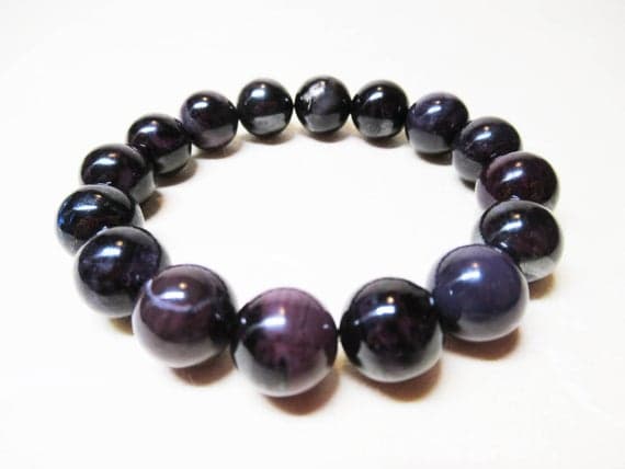 Dainty Slave Loose 12mm Stretchable Purple Sugilite Bracelet Round, Smooth 7.5" for mens, womens, GF, BF, Adults.