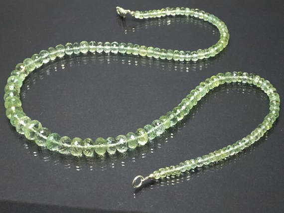 925 sterling Silver good luck gift 4-10mm stacking Green Green Beryl  Necklace Rondelle, Faceted 17" for mens, womens.