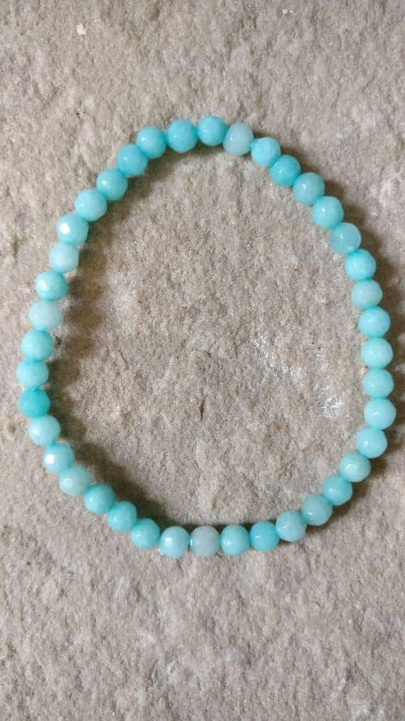 memorial gift 4mm Sky Blue aquamarine Stretchable Bracelet Rondelle, Faceted 18cm for mens, womens, gf, bf and adults.