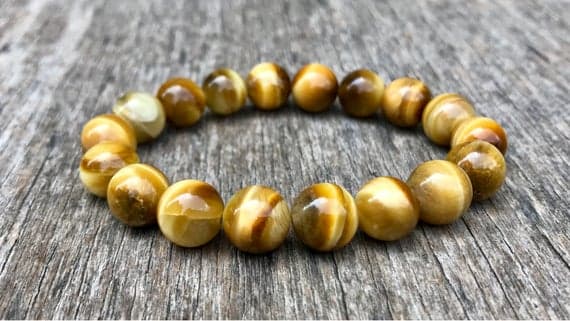 Blush Jewelry 10mm Stretchable Golden Golden Tigers Eye Bracelet Round, Smooth 7" for mens, womens, gf, bf & Adult.