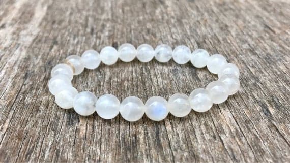 Anxiety Gemstone 8mm Stretchable White White Moonstone  Bracelet Round, Smooth 7" for mens, womens, gf, bf & Adult.
