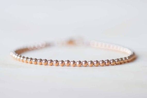 24k gold Bridesmaid Jewelry 2mm Pink Rose Gold stacking Bracelet Round, Smooth 18cm for mens, womens, gf, bf and adults.