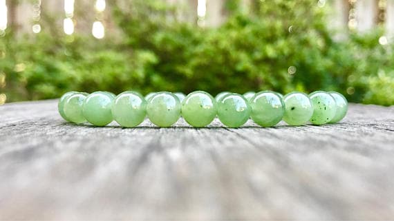 Empath Protection 8mm Stretchable Green Jadeite Bracelet Round, Smooth 7" for mens, womens, gf, bf & Adult.