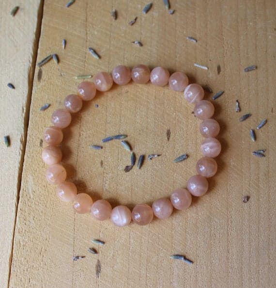 Jewelry Energy 8mm Stretchable Pink Sunstone Bracelet Round, Smooth 7" for mens, womens.