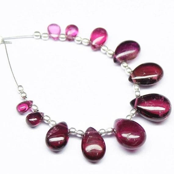 1 strand rubellite pink tourmaline pear drop smooth 11 pieces strand gemstone beads, jewelry supplies for jewelry making,  for meditation jewellery for Reiki Healing  gemstone 5mm to 12mm