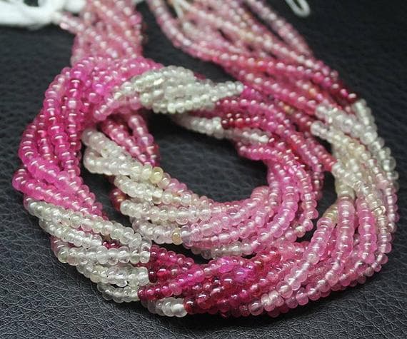 1 strand shaded pink sapphire rondelle smooth 7'' long strand gemstone beads, jewelry supplies for jewelry making, bulk beads, for meditation jewellery for Reiki Healing  gemstone 3mm