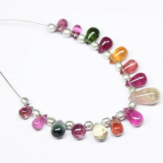 1 strand multi tourmaline tear drop smooth 3'' long strand gemstone beads, jewelry supplies for jewelry making, bulk beads, for meditation jewellery for Reiki Healing  gemstone 5mm to 10mm
