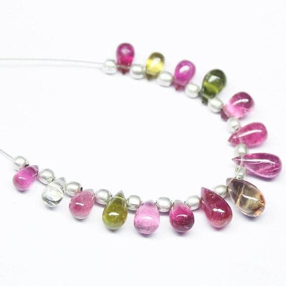 1 strand multi watermelon tourmaline pear drop smooth 3'' long strand gemstone beads, jewelry supplies for jewelry making,  for meditation jewellery for Reiki Healing  gemstone 6mm to 9mm
