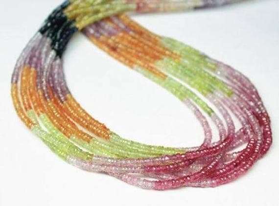 1 strand multi sapphire rondelle faceted 8'' long strand gemstone beads, jewelry supplies for jewelry making, bulk beads, for meditation jewellery for Reiki Healing  gemstone 3mm