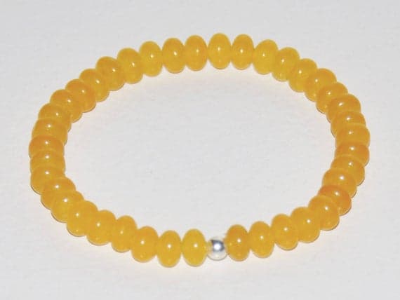 925 sterling silver good luck gift 4mm Yellow Yellow Topaz Stretchable Bracelet Rondelle, Smooth 18cm for mens, womens, gf, bf and adults.