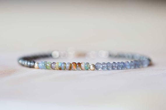 925 sterling silver Grounding 3.5-4mm Multi Colour Opal, Pyrite & Labradorite  stacking Bracelet Rondelle , Faceted 18cm for mens, womens, gf, bf and adults.