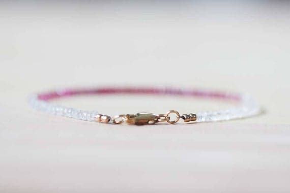 24k gold Empath Protection 2.5-3mm Multi Colour Ruby, Pink Tourmaline & Moonstone stacking Bracelet Rondelle, Faceted 18cm for mens, womens, gf, bf and adults.