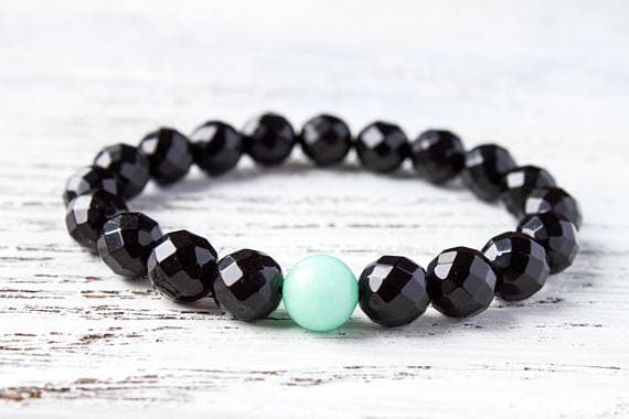Black Mint Bracelet Mint and Black Minimalist Bracelet Girlfriend Bracelet Sister Bracelet Statement Bracelet Faceted Beads Agate Bracelet 8mm  Code- WAR9192