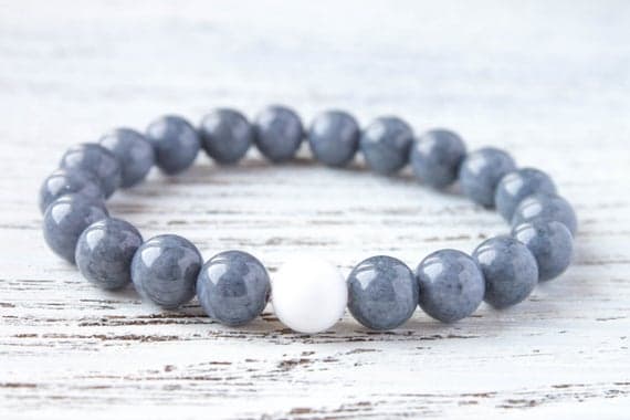 Gray Dainty Bracelet Gray Bracelet Gray and White Minimalist Bracelet Boyfriend Bracelet Jade Bracelet Long Distance Relationship Bracelet 8mm  Code- WAR9211