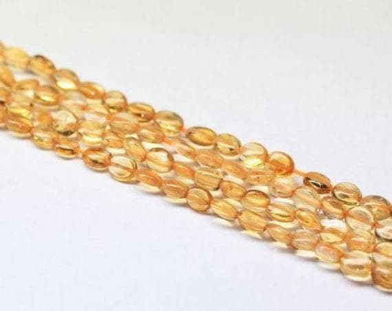 1 strand citrine oval smooth 14'' long strand gemstone beads, jewelry supplies for jewelry making, bulk beads, for meditation jewellery for Reiki Healing  gemstone 4mm
