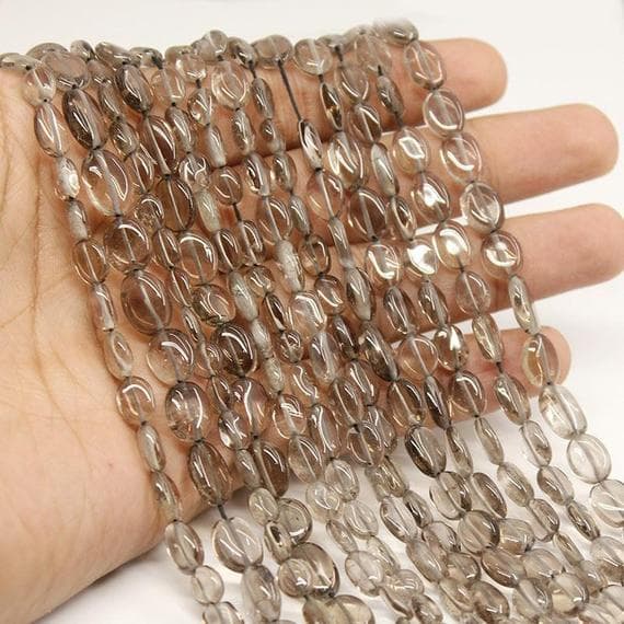 1 strand smocky quartz oval smooth 13'' long strand gemstone beads, jewelry supplies for jewelry making, bulk beads, for meditation jewellery for Reiki Healing  gemstone size 6mm to 9mm