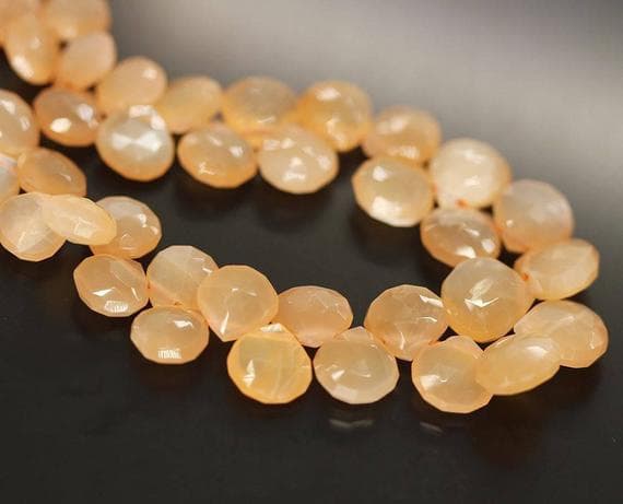 1 strand peach moonstone heart drop faceted 9'' long strand gemstone beads, jewelry supplies for jewelry making, bulk beads, for meditation jewellery for Reiki Healing  gemstone 12mm to 9mm