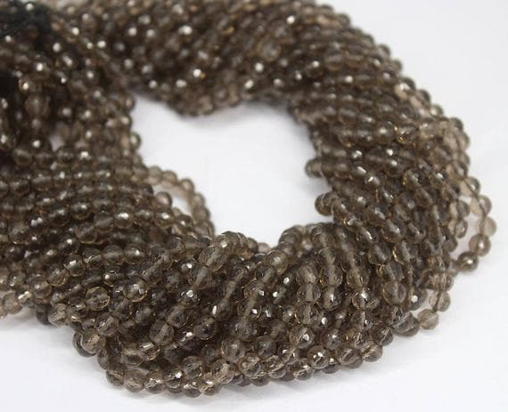 1 strand smocky quartz round ball faceted 13'' long strand gemstone beads, jewelry supplies for jewelry making, bulk beads, for meditation jewellery for Reiki Healing  gemstone 4mm