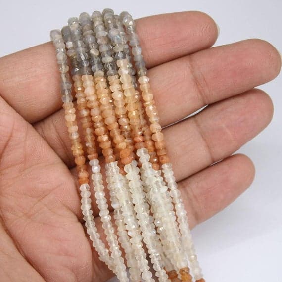 1 strand multi moonstone rondelle faceted 13'' long strand gemstone beads, jewelry supplies for jewelry making, bulk beads, for meditation jewellery for Reiki Healing  gemstone size 3mm