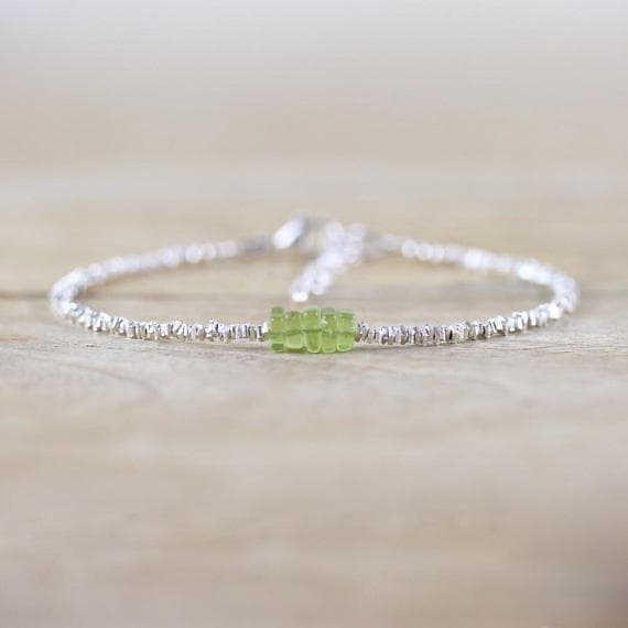 925 sterling Silver Wholesale 4mm stacking Green Peridot Bracelet Square, Faceted 7" for mens, womens, gf, bf & Adult.