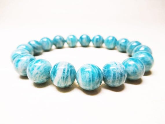 Rock Gift 10mm Stretchable blue Amazonite Bracelet Round, Smooth 7.5" for mens, womens, GF, BF, Adults.