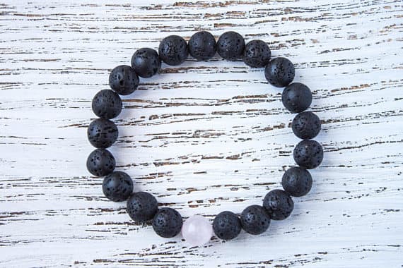 Womens Black Lava Bracelet Rose Quartz Minimalist Bracelet Black and Pink Girlfriend Sister Gift Black Lava Beads Long Distance Relationship 8mm  Code- WAR9183
