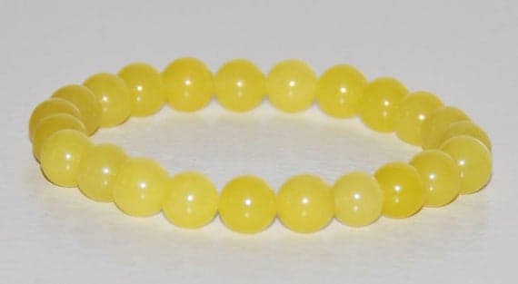 love beach youth 8mm Yellow Honey Jade Stretchable Bracelet Round, Smooth 18cm for mens, womens, gf, bf and adults.